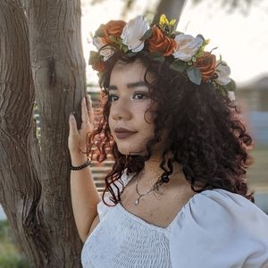 Artificial flower crown with brown beads